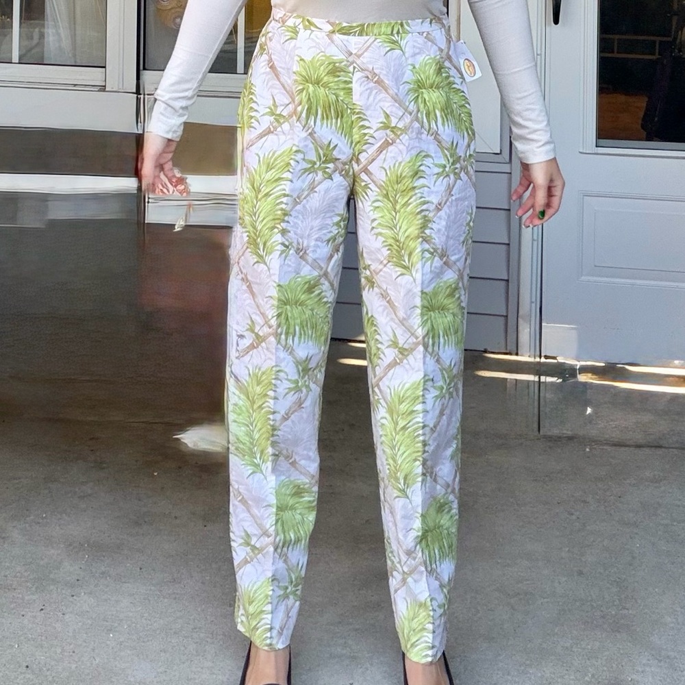 Vintage Talbots 100% Linen Palm Print Tropical Resort Pants NWT